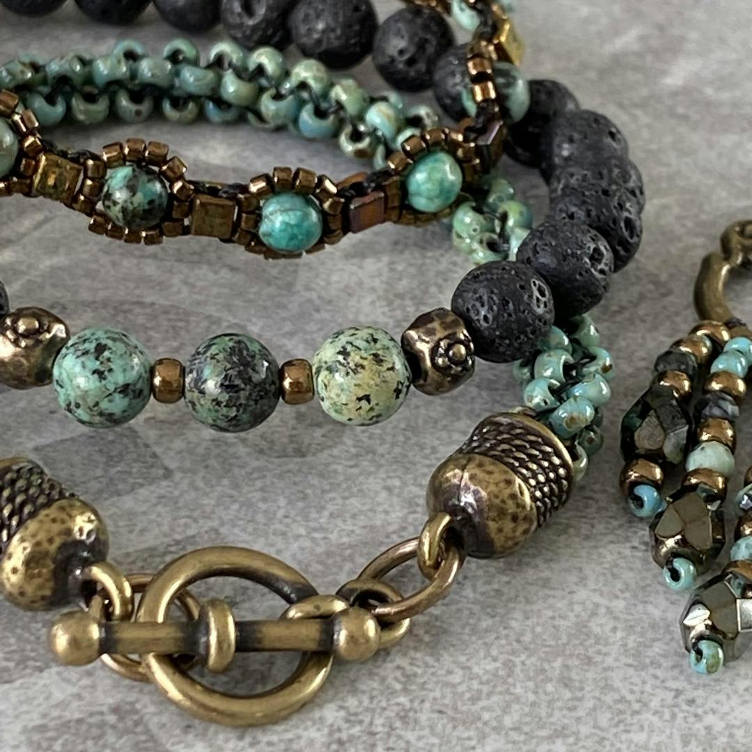 Gallery : Stacked Beaded Bracelets- Turquoise & Lava.JPG